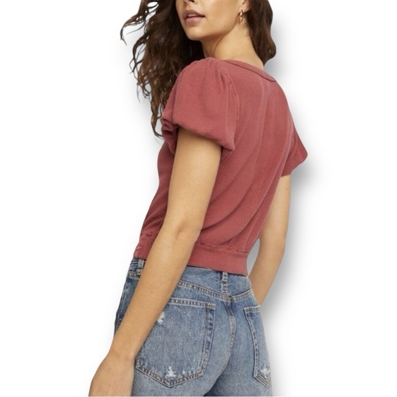 Free People We The Free Molly Crop Button Front Puff Short Sleeve Scoop Neck XS - Picture 2 of 9